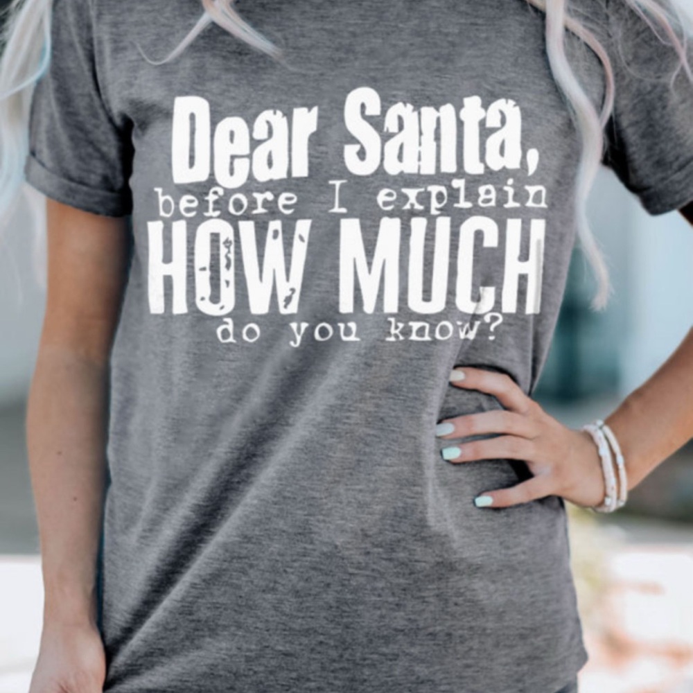 Gray Graphic Tee with Santa Quote